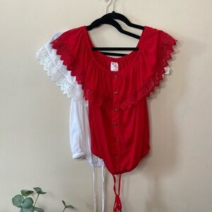 Bundle of Two! Red and White off the Shoulder Lace Ruffled Crop Top New size Med